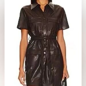 House Of Harlow 1960 Vegan Leather Button Shirt Dress